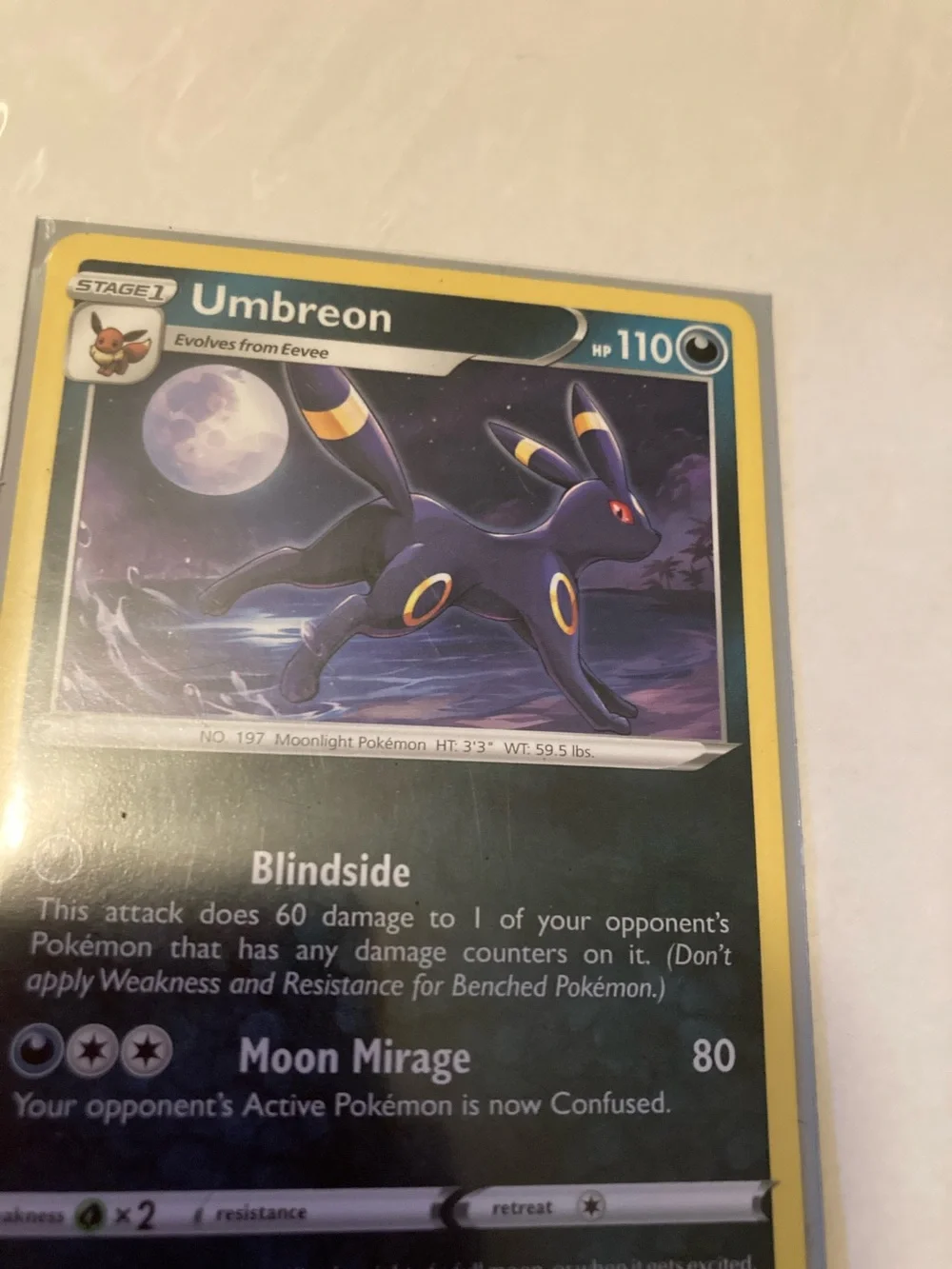 Umbreon Trading Card  with sleeve - Black, Yellow, Purple